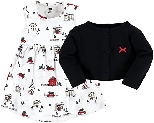 Hudson Baby Infant and Toddler Girls Cotton Dress and Cardigan Set - Image 3