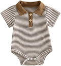 VISGOGO Baby Boy Striped Romper Waffle Short Sleeve Button Oversized Bodysuit by VISGOGO