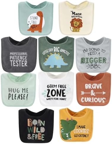 The Peanutshell Baby Boy Terry Bibs Set of 10-100% Cotton, Absorbent Baby Bibs by ThePeanutshell