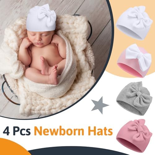 Cuffbow 4 Pcs Preemie Hats Baby Cap - Image 3