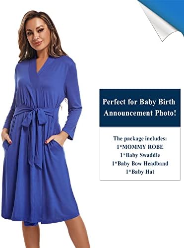 Maternity Robe with Matching Swaddle Blanket Set, Maternity Barhrobe Delivery - Image 6
