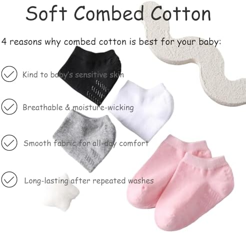 Toddler No Show Socks 10 Pairs Cotton Non Slip Baby Socks - Image 6