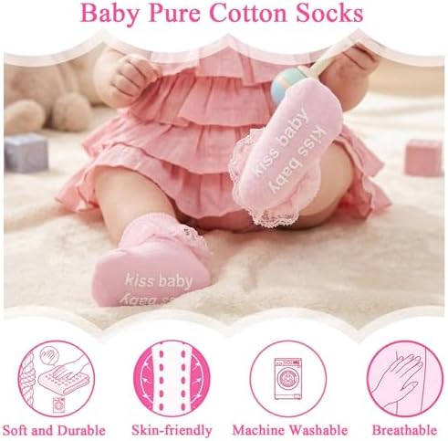 Baby Girl Ruffle Socks with Grips Lace Frilly Ankle Dress Socks - Image 2