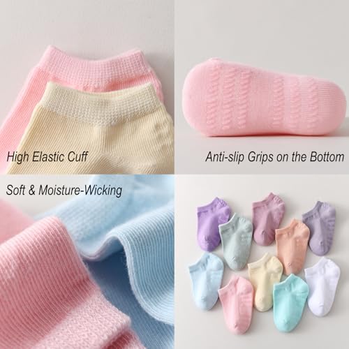 Toddler No Show Socks 10 Pairs Cotton Non Slip Baby Socks - Image 4