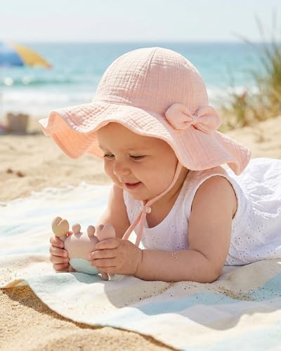 2 Pack Baby Sun Hat, Muslin Newborn Sun Hat UPF 50+ Sun Protection Infant Beach - Image 6