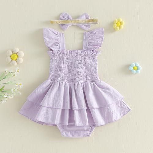 Newborn Baby Girls Summer Clothes Ruffle Sleeveless Pleated Smocked Bubble - Image 6