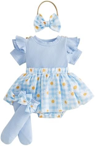 Giraropa Newborn Baby Girl Clothes Smocked Bubble Romper Dress + Socks + by Giraropa