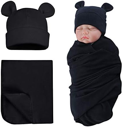 PESAAT Cotton Baby Swaddle Hat Set Newborn Infant Hats Receiving Blankets by Pesaat