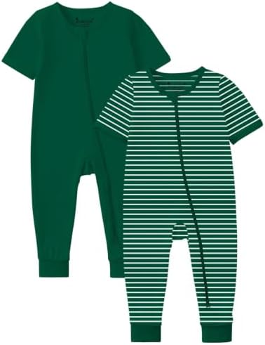 Jimonda Baby Romper Short Sleeve Cotton Pajamas 2-Way Zipper by JimondaBaby