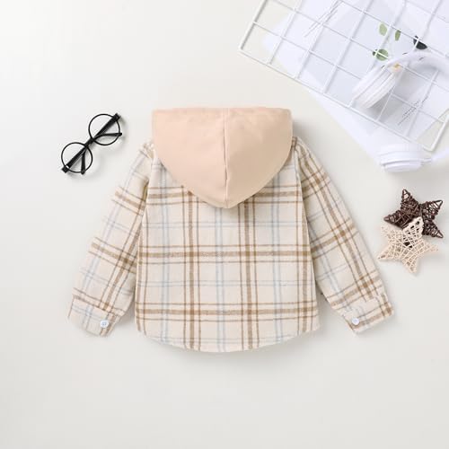 YOUNGER STAR Toddler Kids Boys Girls Flannel Hooded Plaid Shirt Button Baby Red - Image 3
