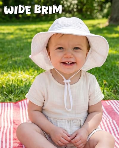 HONGTEYA Baby Sun Hat Muslin Wide Brim Toddler Girl Beach Bucket Hat - Image 3