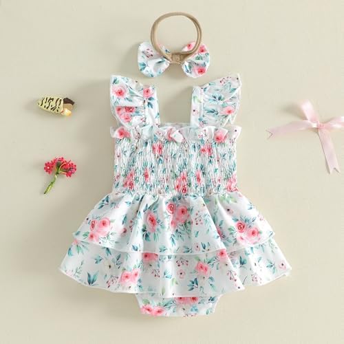 Newborn Baby Girls Summer Clothes Ruffle Sleeveless Pleated Smocked Bubble - Image 6