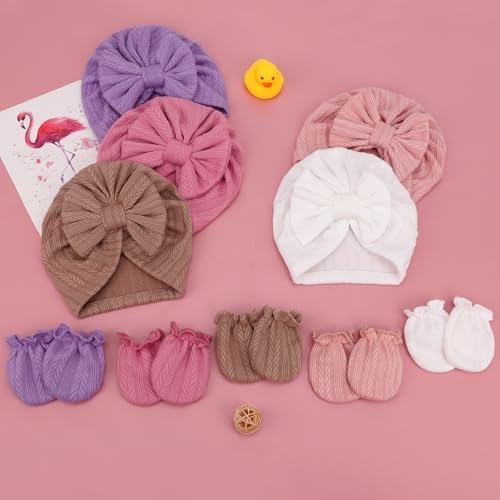 BQUBO Baby Turban Hats and Mittens Set Newborn Infant Hospital Hats Caps - Image 6