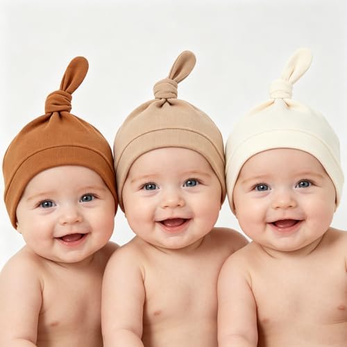 LAWKUL Cotton Baby Newborn Hats Set, 3 Pack, 0-6 Months - Image 2