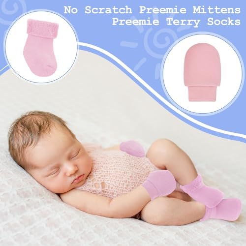6 Pack Preemie Mittens and Socks Set Newborn Baby Mittens Socks - Image 5