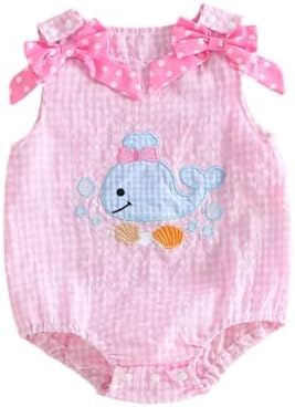 Newborn Baby Girl Summer Outfit Sleeveless Bubble Romper Gingham Bodysuit by SHUING
