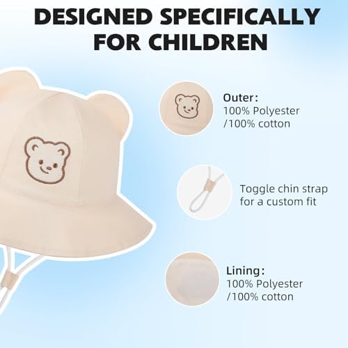 Baby Sun Hat with Bear Ear for Boys Girls, Cute Toddler Summer Bucket Hats - Image 2