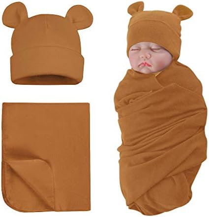 PESAAT Cotton Baby Swaddle Hat Set Newborn Infant Hats Receiving Blankets by Pesaat