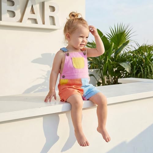 Fernvia Toddler Kids Baby Girl Boy Contrast Color Overalls Shorts Clothes - Image 3