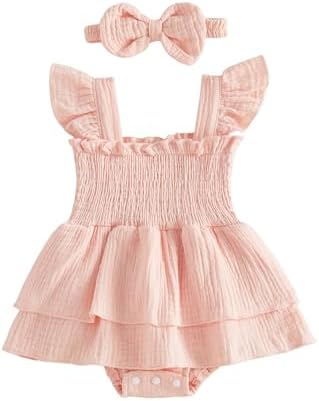 Newborn Baby Girls Summer Clothes Ruffle Sleeveless Pleated Smocked Bubble by Ursobutegl