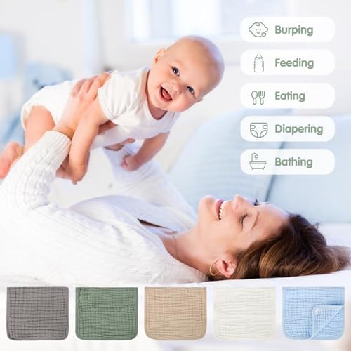 Muslin Burp Cloths Set for Babies 100% Cotton Baby Washcloths, Large 20''x10'' - Image 7