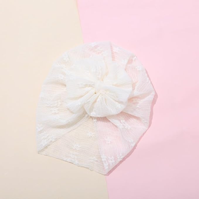 Baby Girls Hair Bow Turban Hat 6PCS Set, Top Bowknot Head Wrap Beanie India Caps - Image 6