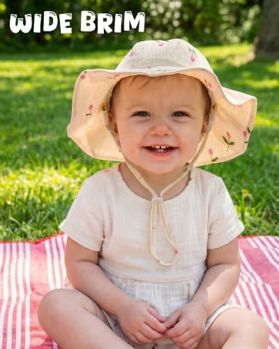 HONGTEYA Baby Sun Hat Muslin Wide Brim Toddler Girl Beach Bucket Hat - Image 3