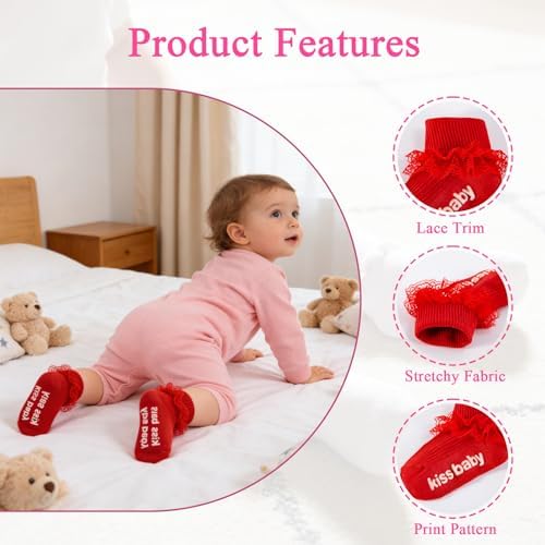 Baby Girl Ruffle Socks with Grips Lace Frilly Ankle Dress Socks - Image 3