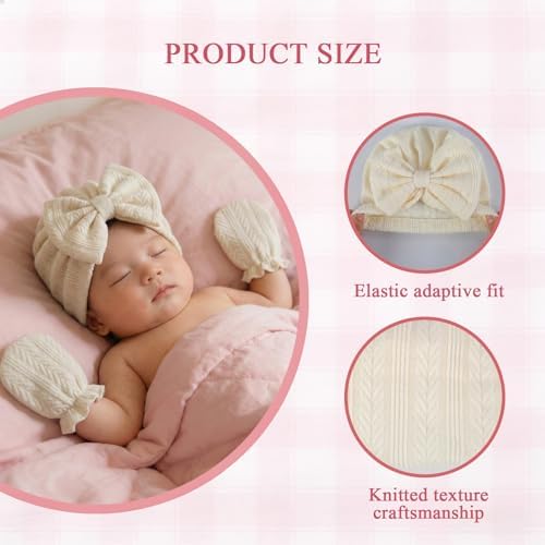 Newborn Baby Girl Hats Mittens Set Cotton - Image 2