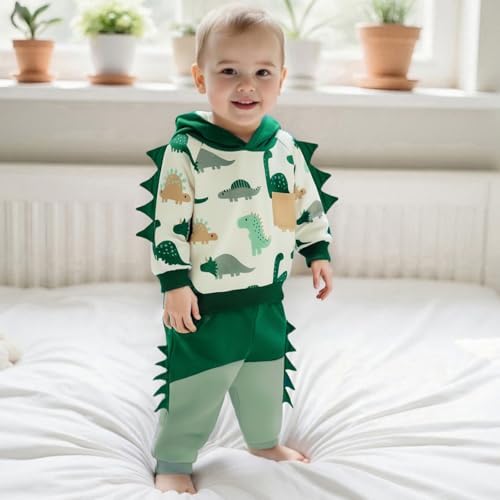 Infant Baby Boy Fall Winter Clothes Outfit Hooded Long Sweatshirt Pant Set - Image 4