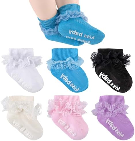 Baby Girl Ruffle Socks with Grips Lace Frilly Ankle Dress Socks by MKYSZLTSOCKS-EnjoyComfort