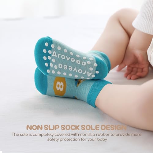 Aroveea Toddler Socks Non Slip Grip Ankle Baby 12 Pack - Image 4
