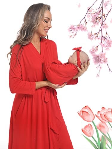 Maternity Robe with Matching Swaddle Blanket Set, Maternity Barhrobe Delivery - Image 3