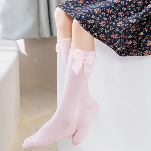 Baby Knee High Socks Infant Toddler Bow Ruffled Cotton Long Socks Stockings - Image 4