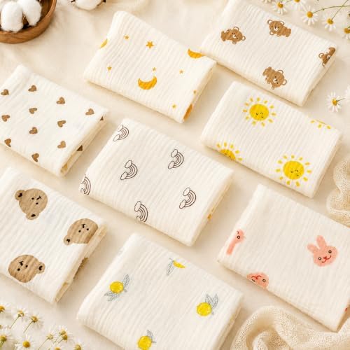 5-Pack 100% Cotton Muslin Baby Washcloths 10"X10", Moon&Star | Ultra Soft - Image 4