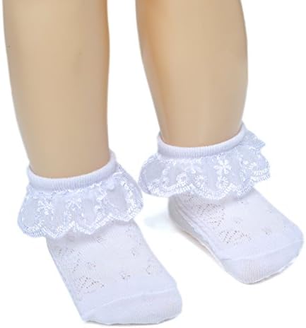 EPEIUS Baby Girl Ruffle Socks, Eyelet Frilly Lace Socks - Image 3