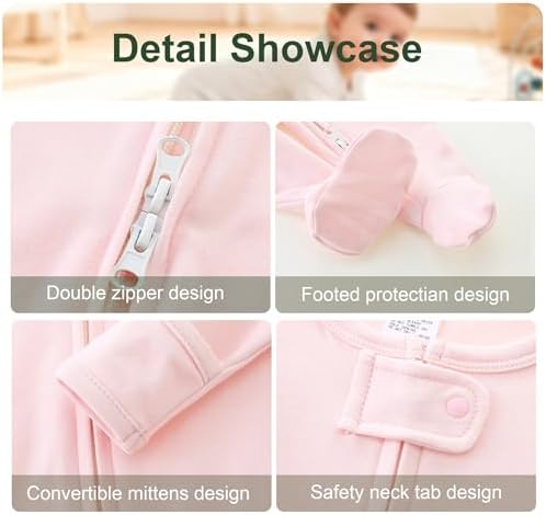 Hikido Baby Romper 100% Organic Cotton Pajamas One Piece Long Sleeve Zipper - Image 3