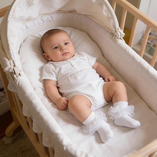Baby Girls Ruffle Socks Double Layer Lace Turn Cuff Dress Socks - Image 2