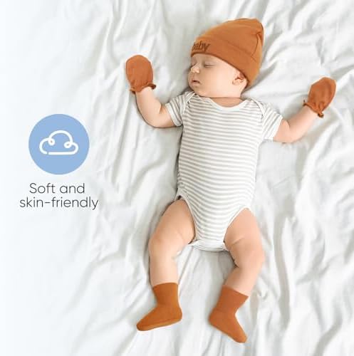 BQUBO Newborn Baby Hat Mittens Socks Set Infant Cotton Beanie Gloves Thick Warm - Image 2