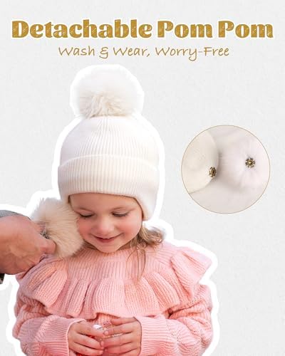 Camptrace Baby Toddler Winter Earflap Hat Fleece Lined Kid Pom Beanie - Image 3