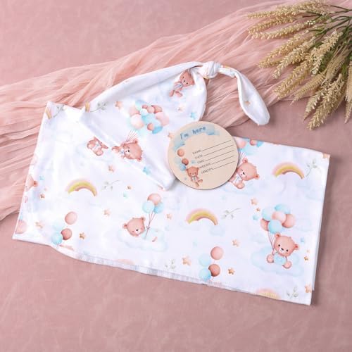 Ylsteed Baby Swaddle Blanket and Headband Set, Newborn Receiving Blanket - Image 2