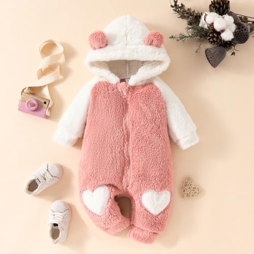Newborn Baby Boy Girl Bear Outfits Bear Fleece Suit Zipper Hooded Romper - Image 7