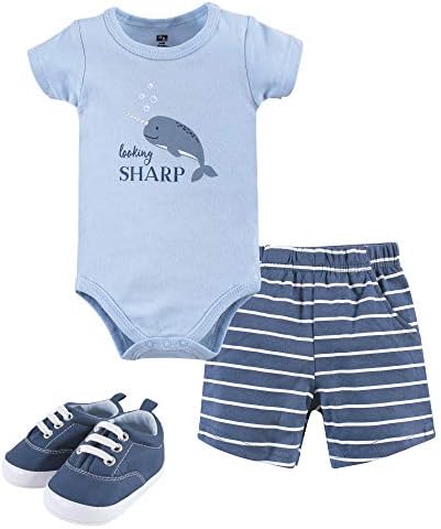 Hudson Baby Unisex Baby Cotton Bodysuit, Shorts and Shoe Set by HudsonBaby