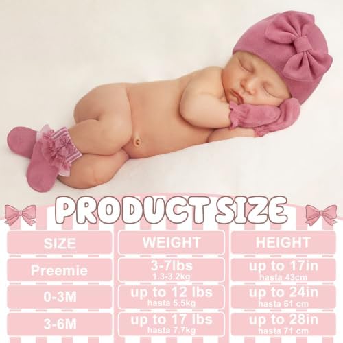 Ramede 5 Pack Preemie Newborn Hats Mittens Socks - Image 2