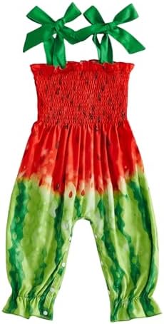 Baby Girl Watermelon Outfit Sleeveless Bubble Romper Strawberry Print Smocked by Lefyira