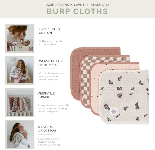 Parker Baby Co. Large 100% Cotton Muslin Burp Cloths, soft burping cloths - Image 6