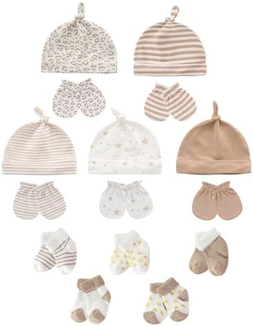 Baby Hats Mittens and Socks Set Soft Cotton Newborn Hat Glove by ZAVBABY