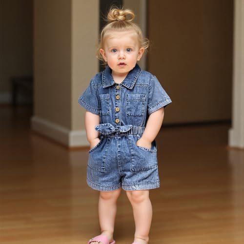 Baby Girl Denim Outfit Button Romper Jean Jumpsuit Shorts Overalls Toddler - Image 2
