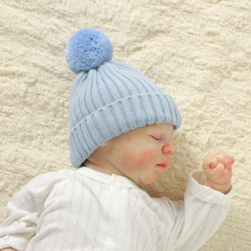 Baby Hats and Booties Set Newborn Knit Pompom Beanie Caps Shoes Winter - Image 3