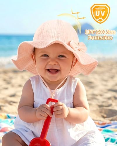 2 Pack Baby Sun Hat, Muslin Newborn Sun Hat UPF 50+ Sun Protection Infant Beach - Image 4